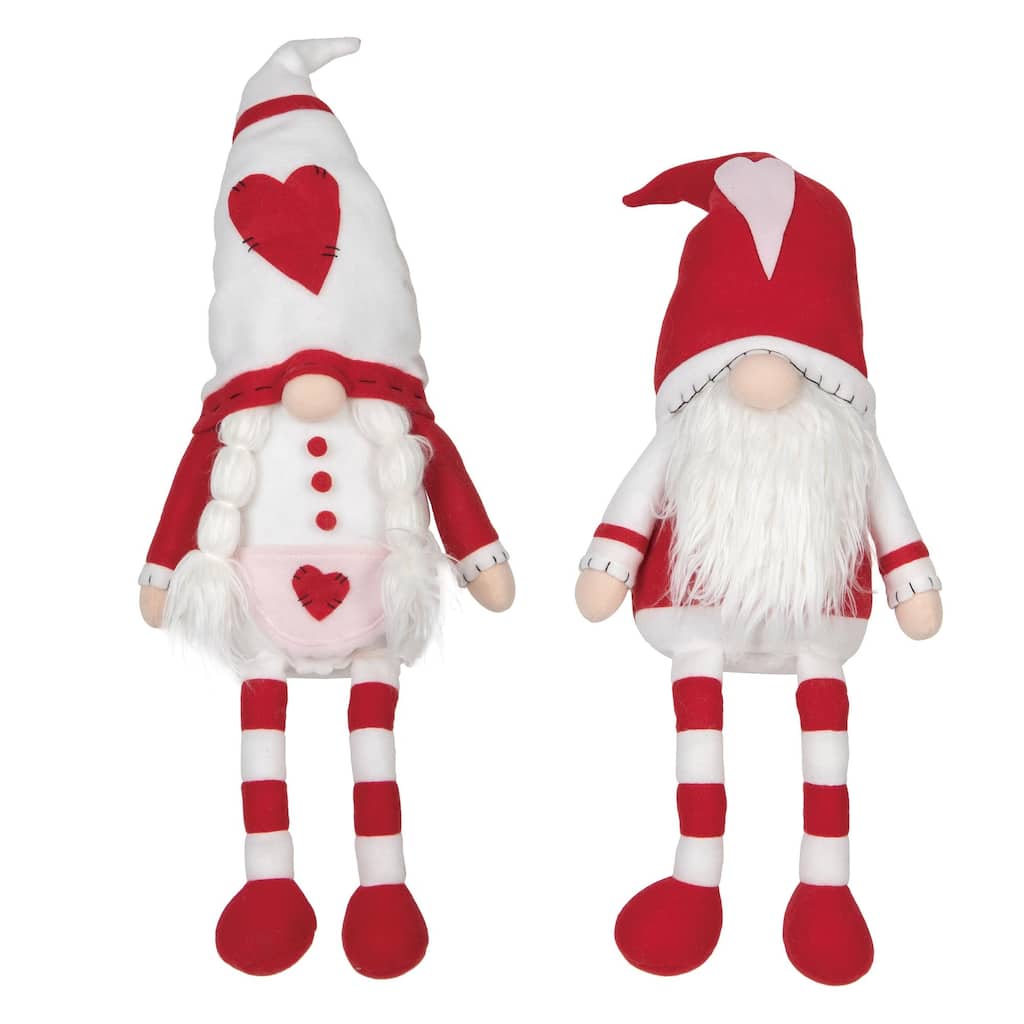 Transpac Plush Valentine Gnome Sitters Set of 2 Valentines Home Decorations