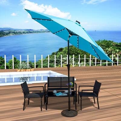 9 Ft Patio Market Outdoor Umbrella with Solar LED Led lights