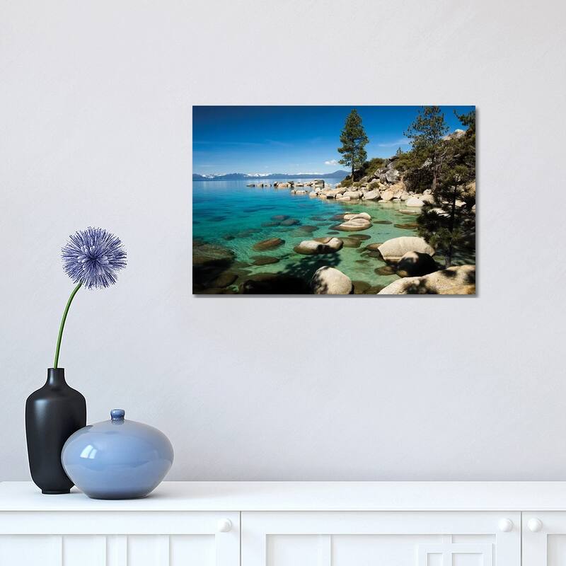 iCanvas "Rocks in a lake with mountain range in the background, Lake Tahoe, California, USA" by Panoramic Images Canvas Print - 12x18x1.5