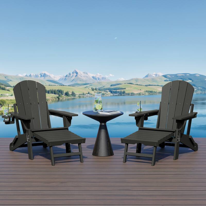 Laguna Outdoor Folding Adjustable Adirondack Chair with Cup Holder & Hideaway Ottoman (Set of 2)