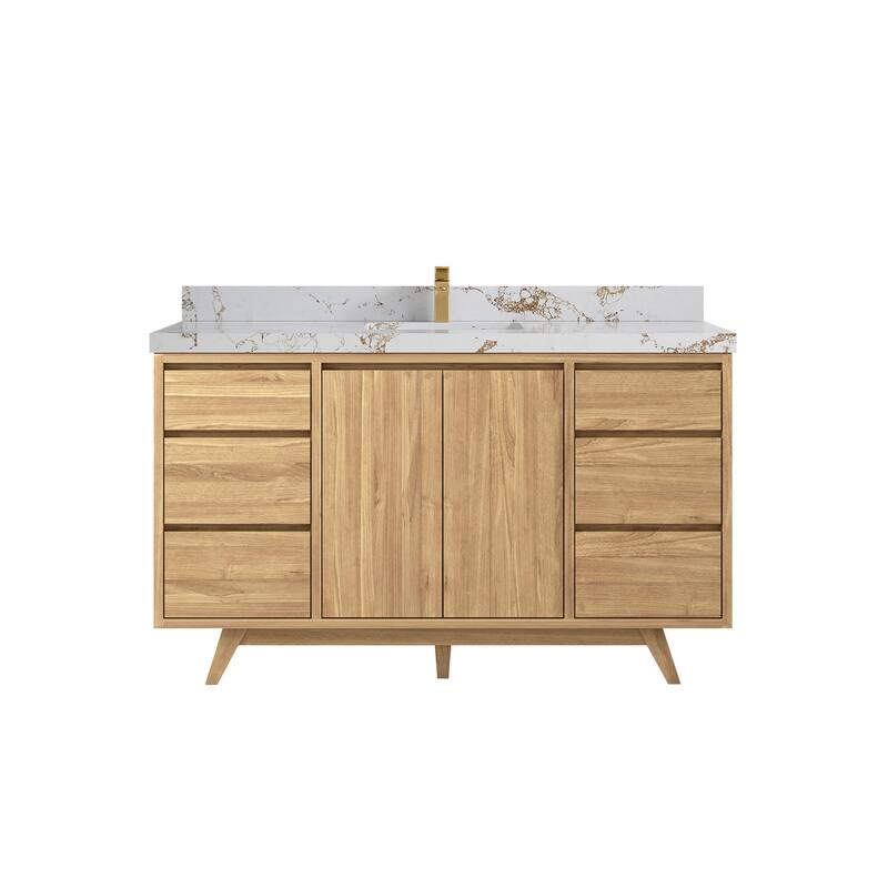 Willow Collections 60 in. W x 22 in. D Madison Teak Single Sink Bathroom Vanity with Countertop