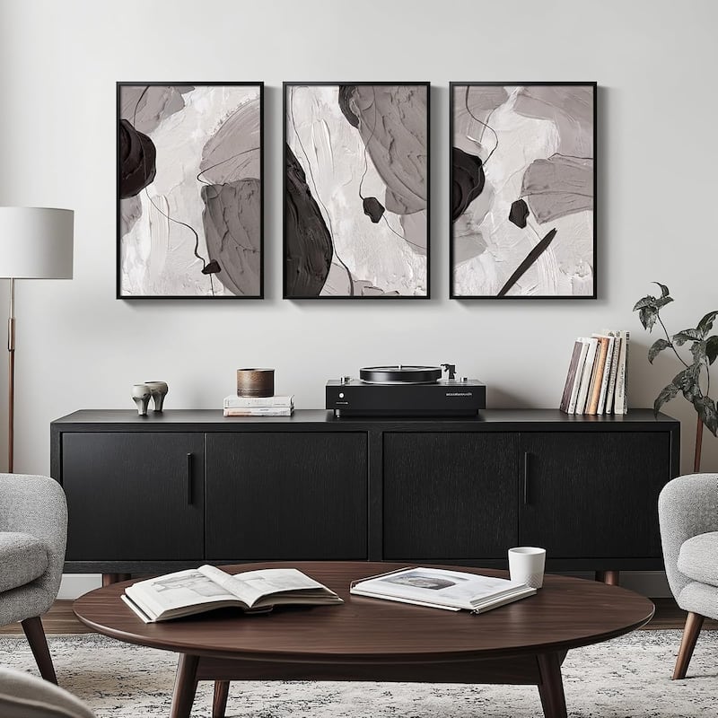 Black and White Gray Modern Abstract Wall Art