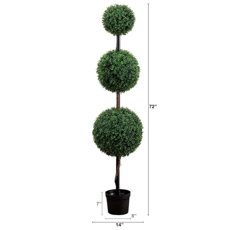 6' Artificial Triple Ball Boxwood Topiary Tree (Indoor/Outdoor) - Green