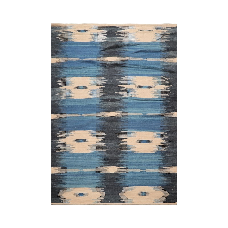 LoomBloom Hand Woven Contemporary Beige Ikat Wool Oriental Area Rug - 5' 3'' x 7' 7''