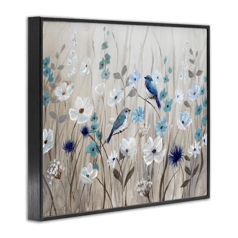 Stupell Birds Floral Meadow Blue White Blossoms Framed Wall Art