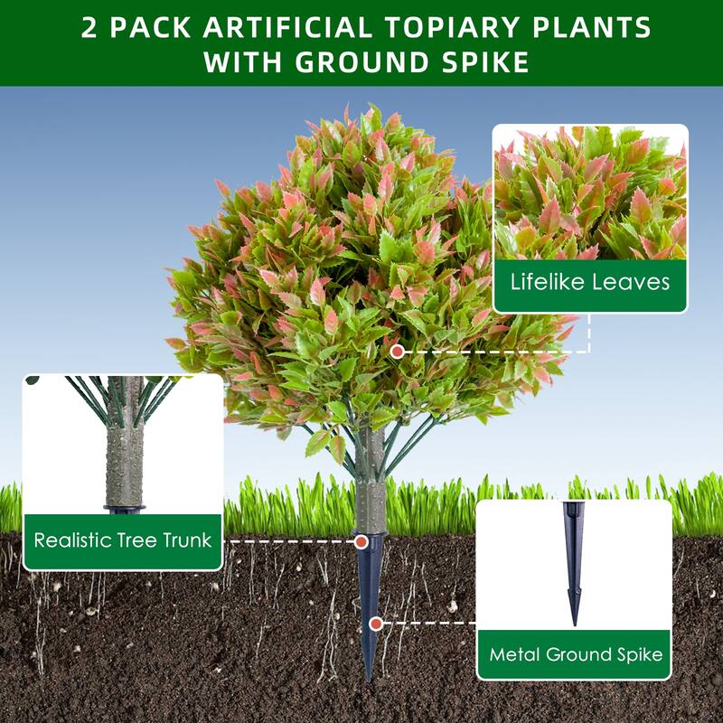 Artificial Cedar Topiary Trees with Ground Spike for Outdoor,Fake Topiary Ball Trees Artificial Plant Brush for Indoor