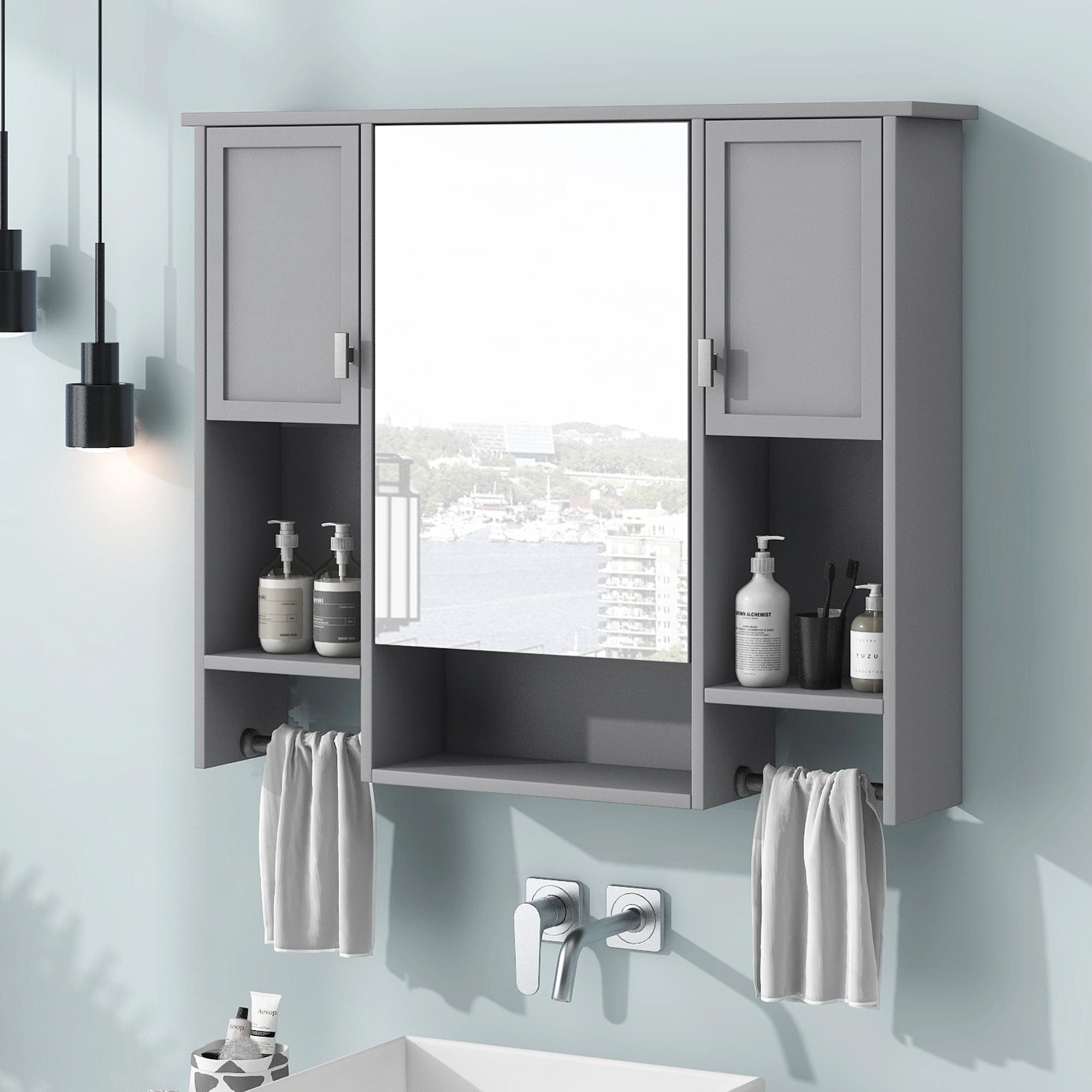 Modern Wall Mounted Bathroom Storage Cabinet with Mirror and Towel Bar Bed Bath Beyond 40186627