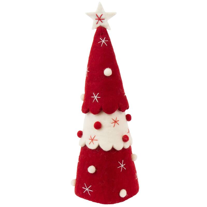 Handmade Felt Christmas Tree Topper or Tabletop Decor, Set of 3 Red