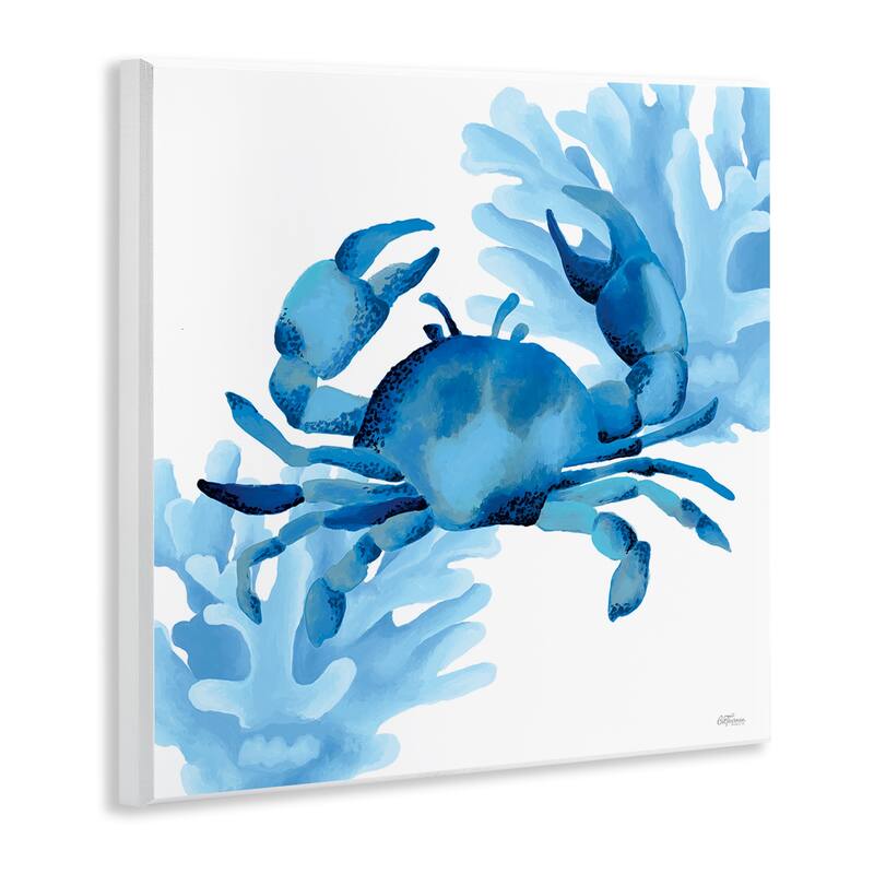Stupell Blue Tone Crab & Coral Wall Plaque Art Design By Cat Thurman Designs