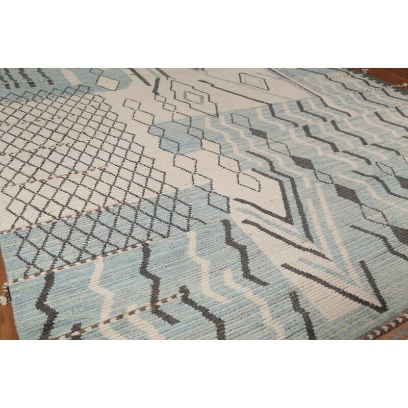 Moroccan Large Abstract Area Rug Handmade Beige Wool Carpet - 11'7"x 18'5"