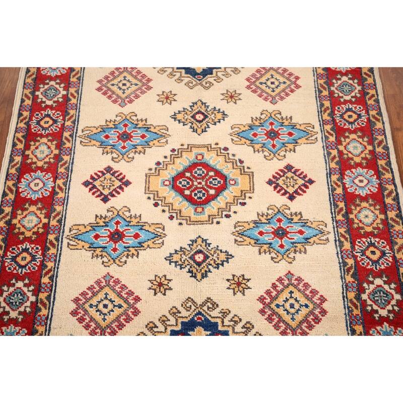 Kazak Oriental Accent Rug Handmade Beige Geometric Wool Carpet - 3'3" x 4'11"