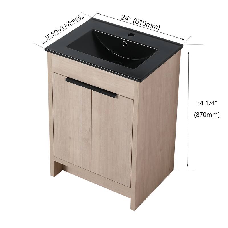 BNK 24/30/36 inch Freestanding Single Sink Bathroom Vanity with Soft Close Door and 1 adjustable shelf