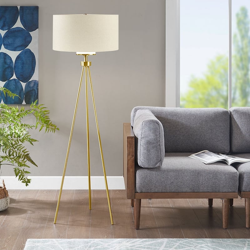 Pacific Metal Tripod Floor Lamp with Glass Shade for living room,bedroom,and dining room - Gold