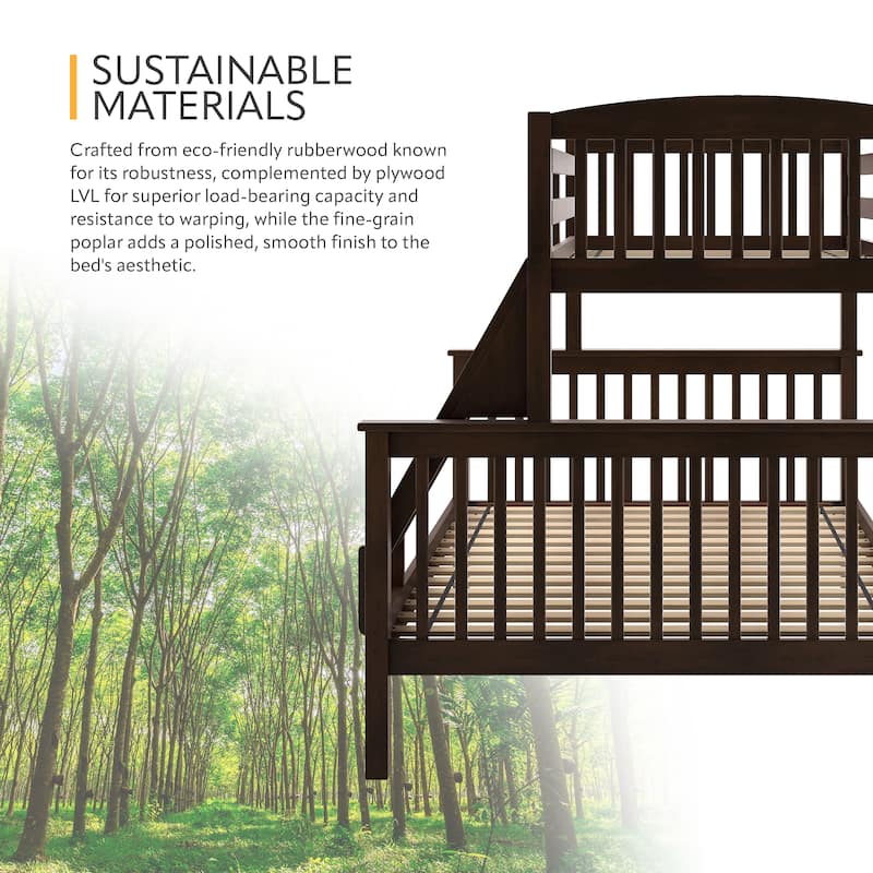 Furniture of America Hayes Twin over Full Solid Wood Detachable Bunk Bed with Ladder