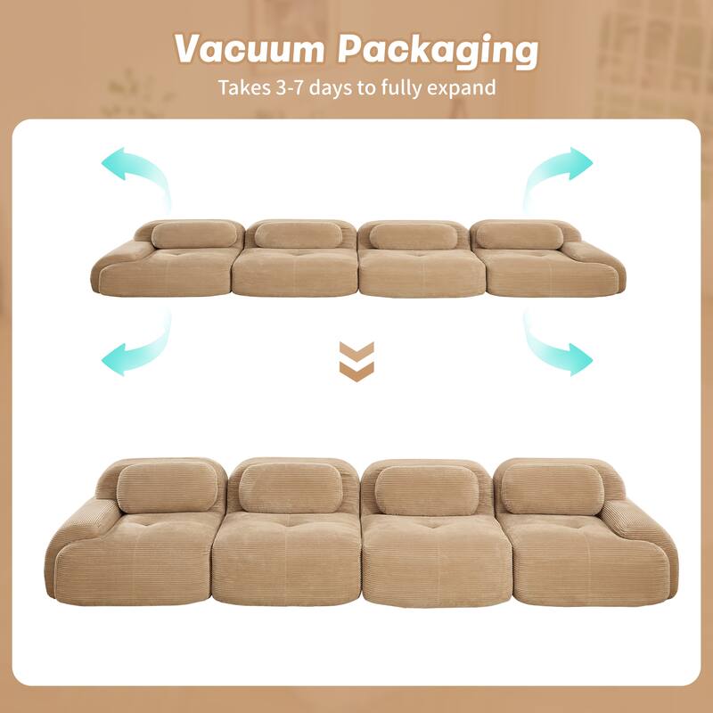 Rossetta 4-Seat Modern Simplified Anti-Slip Style Premium Corduroy Fabric Modular Sofa with Curved Armrests