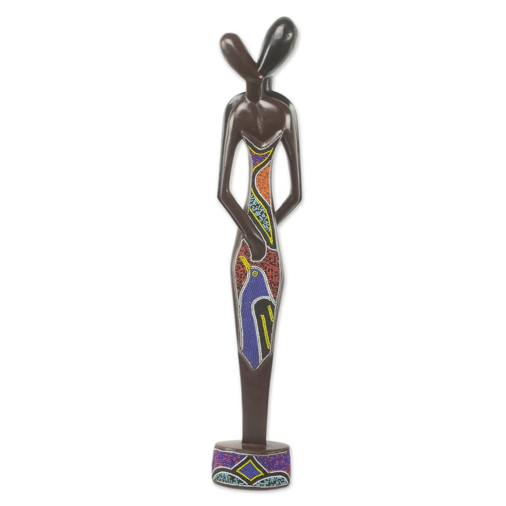 Novica Handmade Young Lovers Beaded Wood Sculpture