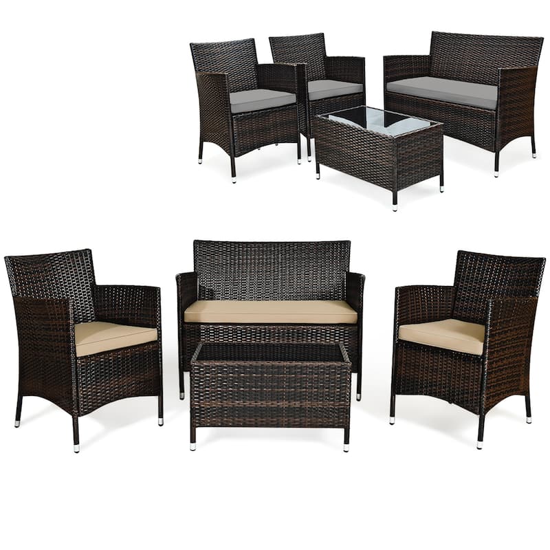 4 PCS Patio Furniture Set Rattan Sofa & Chairs Set
