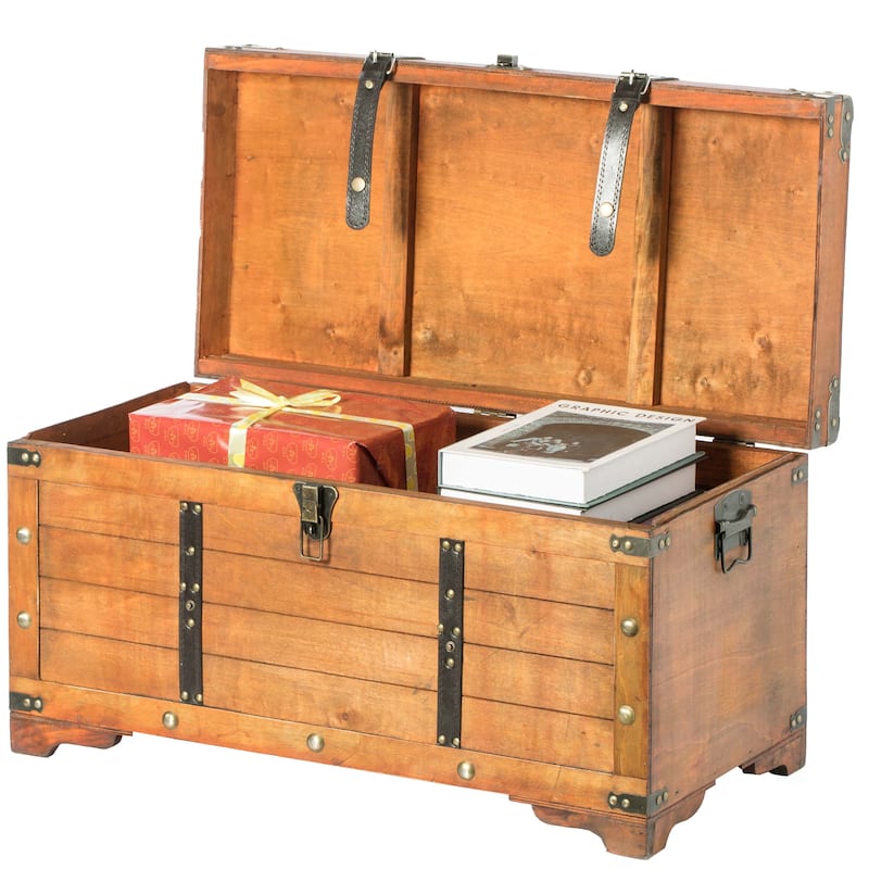 Rustic Large Wooden Storage Trunk with Lockable Latch
