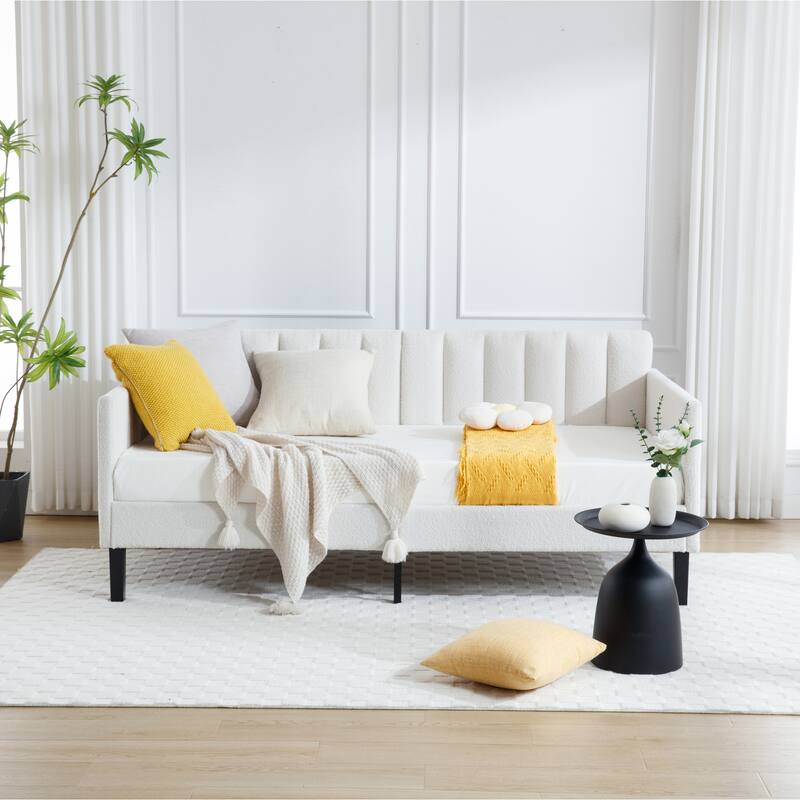 Boucle Upholstered Daybed, Ribbed Tufted Backrest