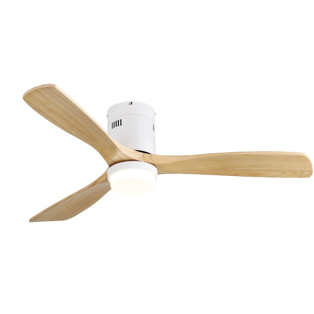 Sofucor 52" Low Profile Flush Mount Noiseless Ceiling Fan with Light and Remote,3 Solid Wood Blades,6 Speed Levels