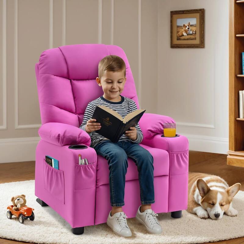 MCombo Big Kids Recliner Chair with Cup Holders - 28.3"(L)x26.0"(W)x34.2"(H)