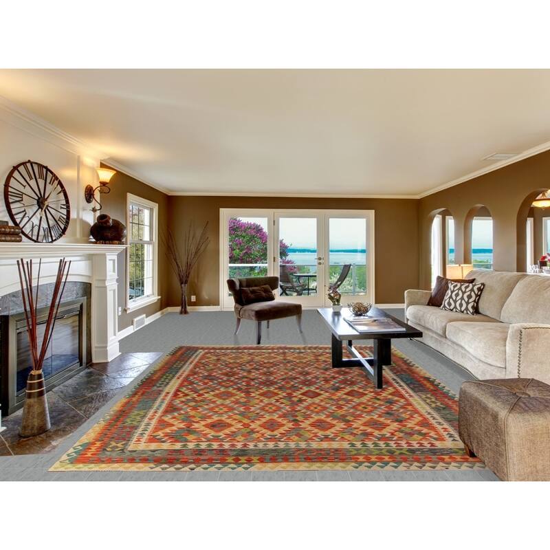 Kilim Oriental Area Rug Flatweave Reversible Wool Carpet - 8'4" x 11'3"