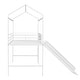 preview thumbnail 29 of 31, Metal House Bed Twin Size Loft Bed for Kids with Slide, Blackboard, Ladder Mosquito Net Brackets and Roof, Fun Platform Bed