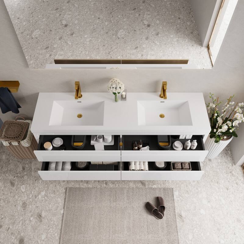 Wall-Mounted Bathroom Vanity with White Stone Resin Top