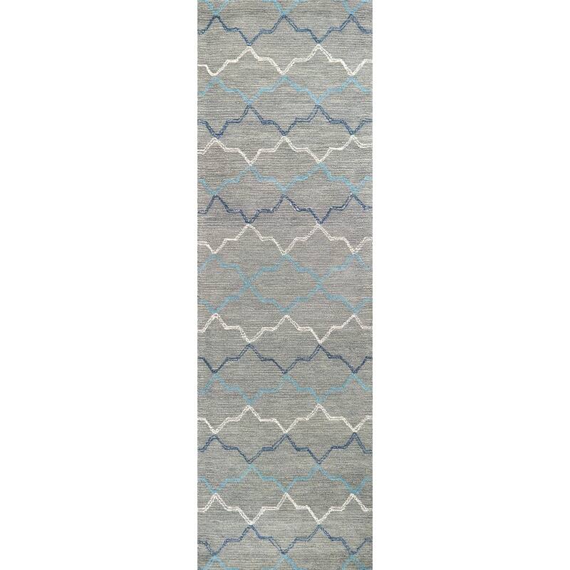 Alora Decor Cascade Blue, Grey, and Tan Medallion Hand-tufted Wool Rug