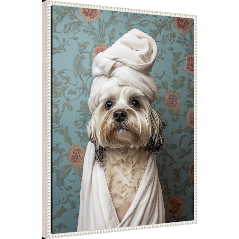 Spa Day Pooch by Mowzu Framed Canvas Wall Art