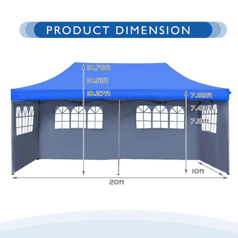 Ainfox 10x20ft Pop Up Canopy Tent Outdoor Instant Folding Canopy with 4 Sidewalls for Wedding Beach Camping
