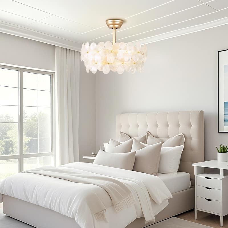 22 in. Indoor Gold Glass Flower Ceiling Fan with Light, Caged Fandelier with Remote Control, 6 Speeds for Bedroom