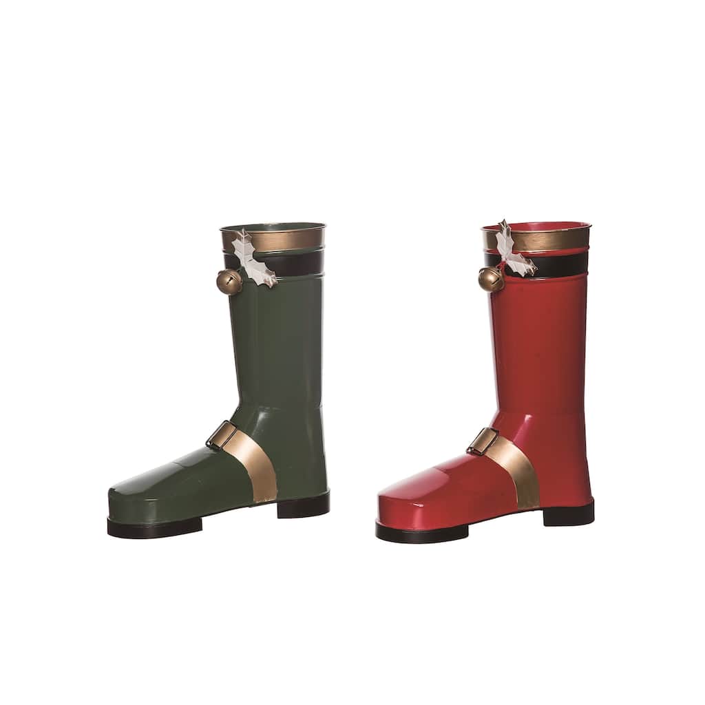 Transpac Metal Santa's Boot Decor Set of 2 Christmas Home Decorations