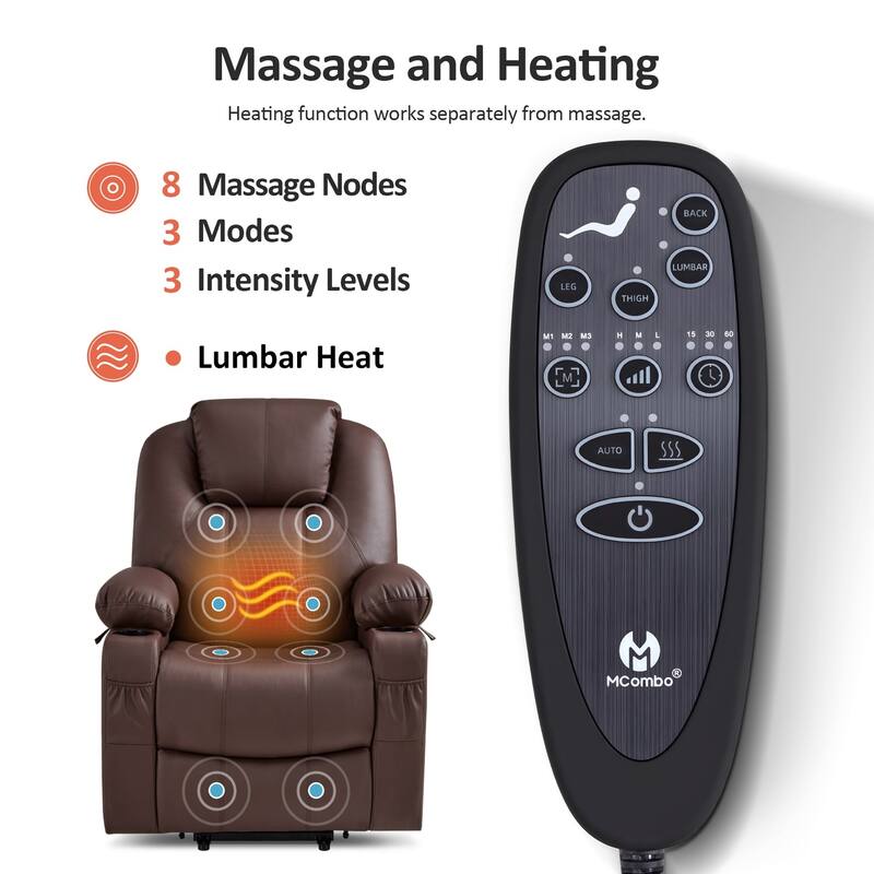 MCombo Small Power Lift Recliner Chair with Massage and Heat for Elderly, 3 Positions and USB Ports Faux leather 7141