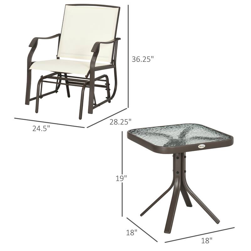 3 Piece Outdoor Glider Chair with Coffee Table Bistro Set, 2 Patio Rocking Swing Chairs with Breathable Sling Fabric, Gl