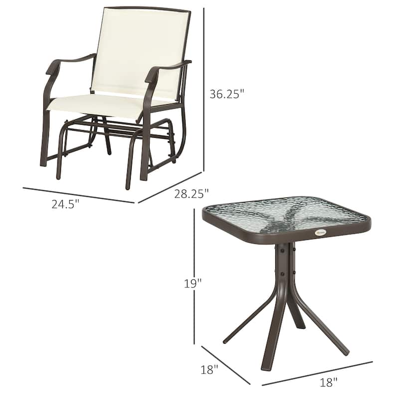 Outsunny 3 Piece Outdoor Glider Chair with Coffee Table Bistro Set, 2 Patio Rocking Swing Chairs with Breathable Sling Fabric