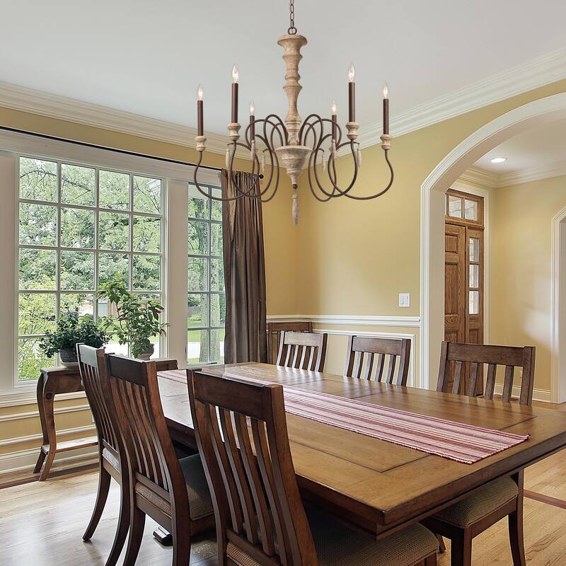 The Gray Barn Farmhouse 6-Light Wood Chandelier French Country Classic Ceiling Light