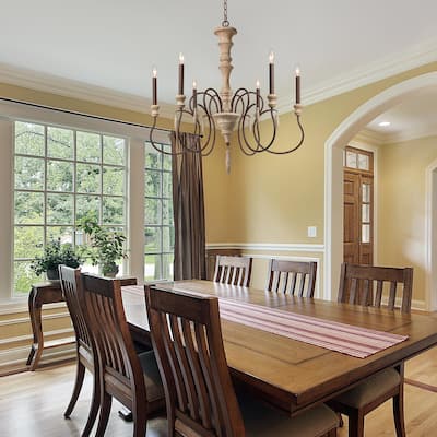 The Gray Barn Farmhouse 6-Light Wood Chandelier French Country Classic Ceiling Light