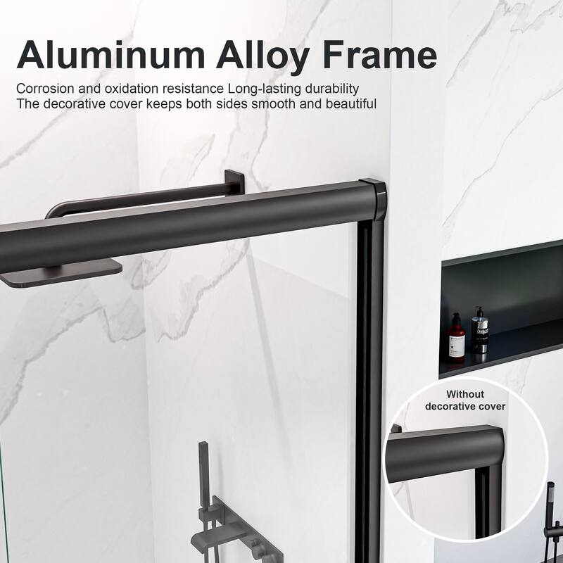 GDFStudio - Modern Semi-Frameless Double Sliding Shower Door with 1/4" SGCC Tempered Glass & Stainless Steel Handle