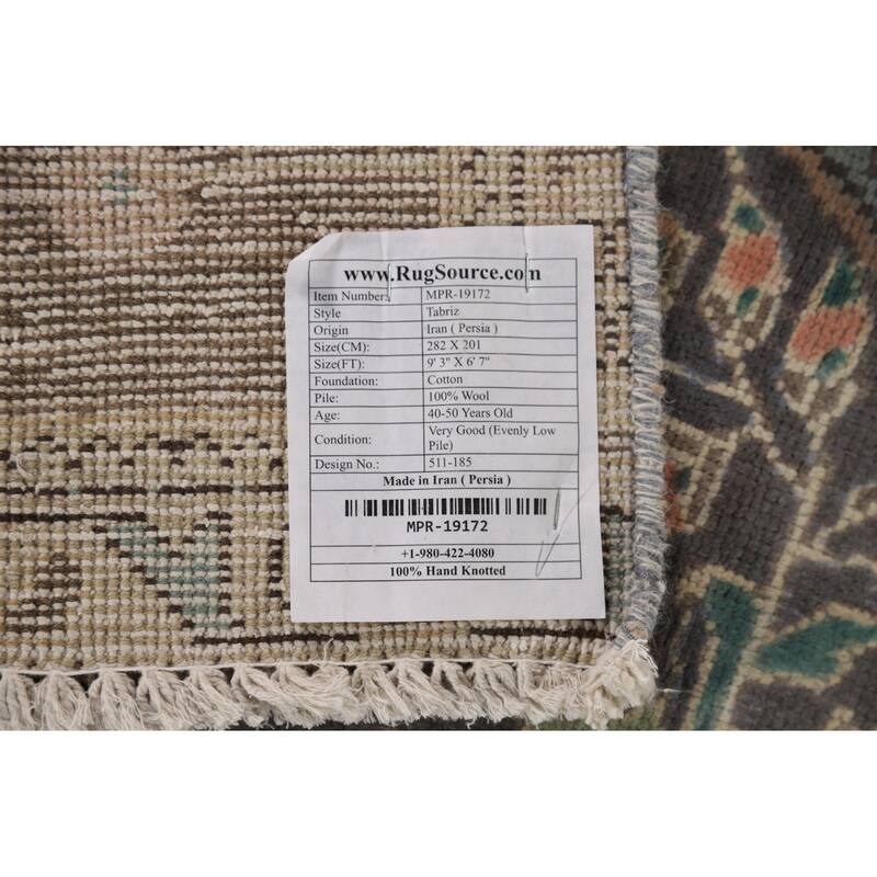 Light Blue Tabriz Vintage Persian Area Rug Handmade Wool Carpet - 6'7" x 9'3"