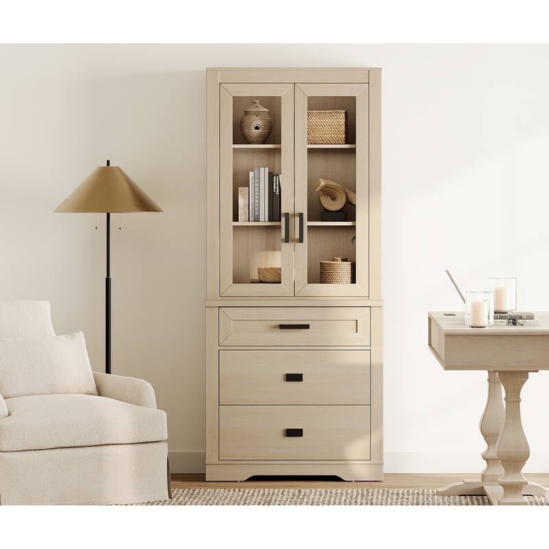 3 Tier Bookcase with Drawer,73.3" Tall Floor Standing Bookshelf