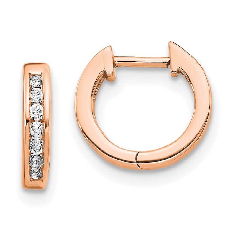 Curata 14k Rose Gold Polished Diamond Post Hoop Earrings - 11x11mm Wide 1mm Thick