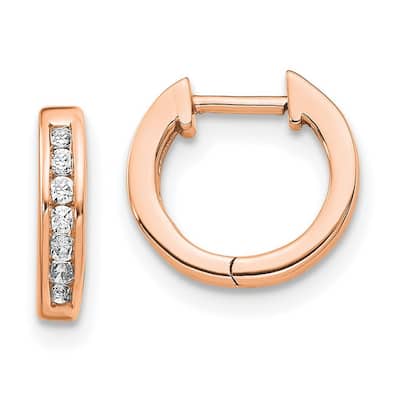Curata 14k Rose Gold Polished Diamond Post Hoop Earrings - 11x11mm Wide 1mm Thick