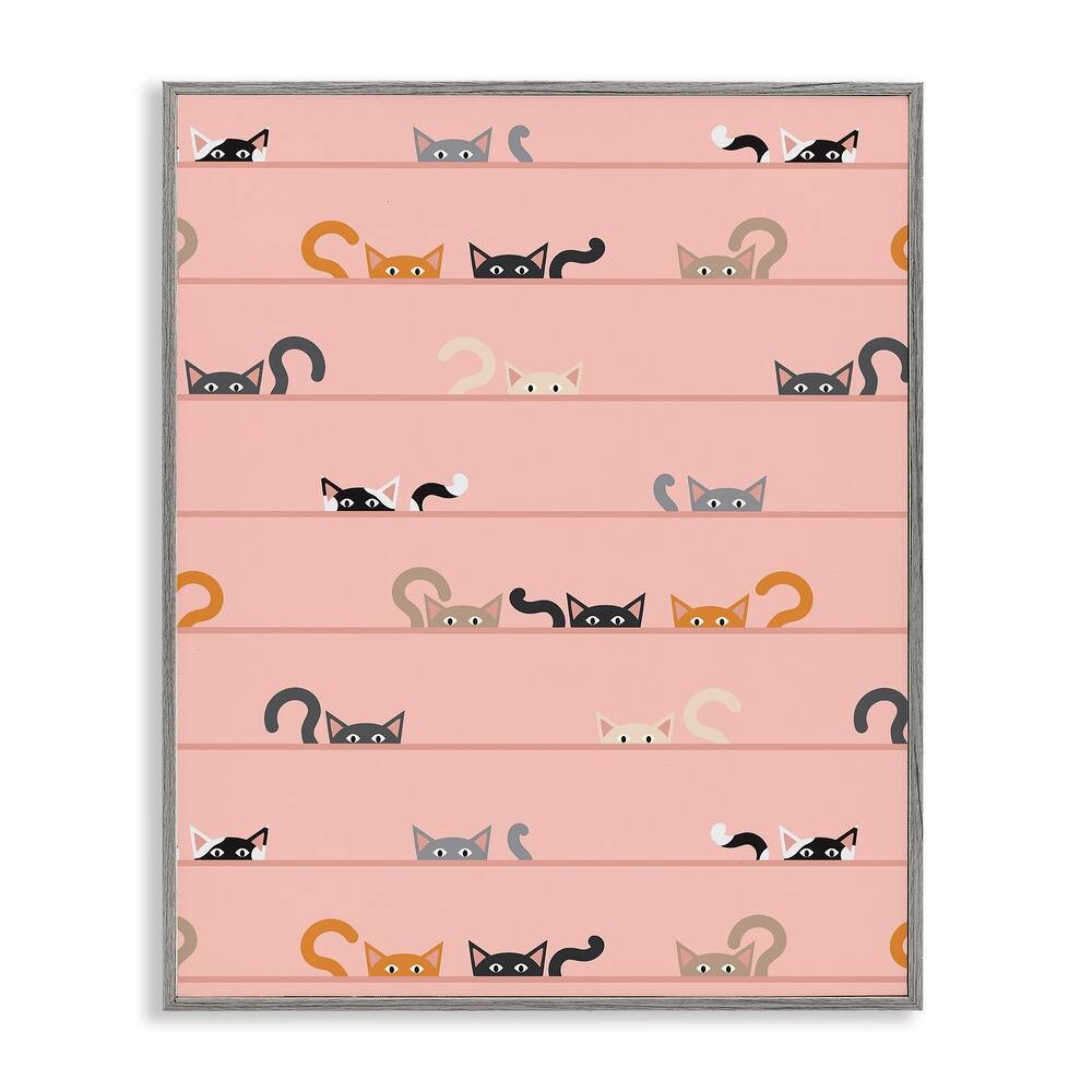 Stupell Peeking Cats on Pink Framed Giclee Art Design By Sazerelli Designs