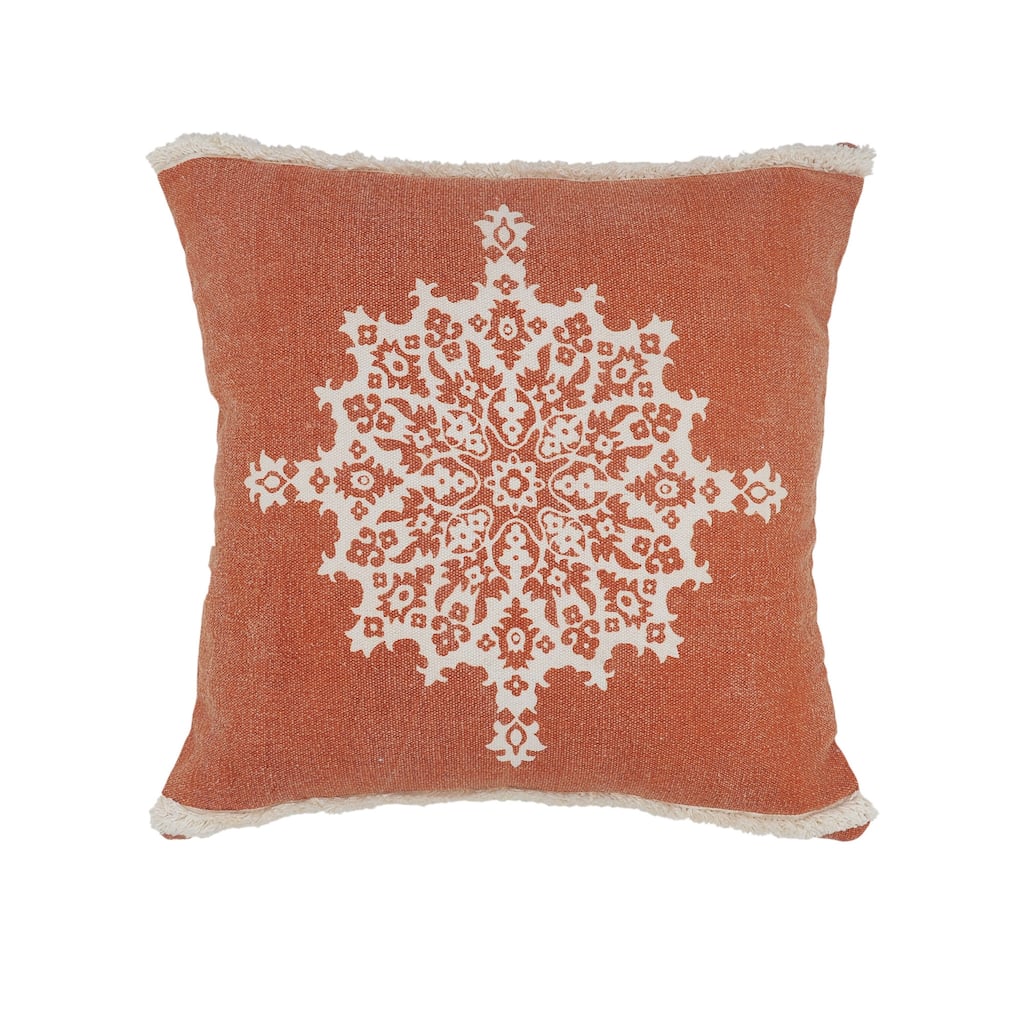 HomeRoots 20" X 20" Orange And Off-White 100% Cotton Geometric Zippered Pillow