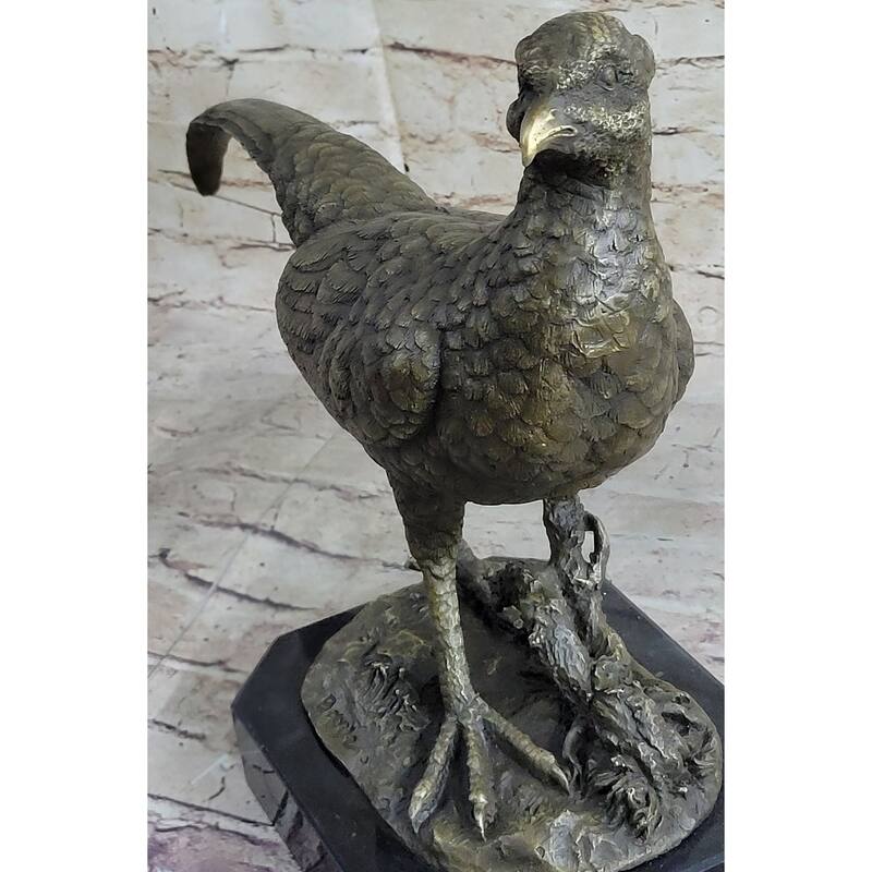 Pheasant Grouse Game Bird Hunter Bronze Marble Statue Sculpture Wildlife Trophy