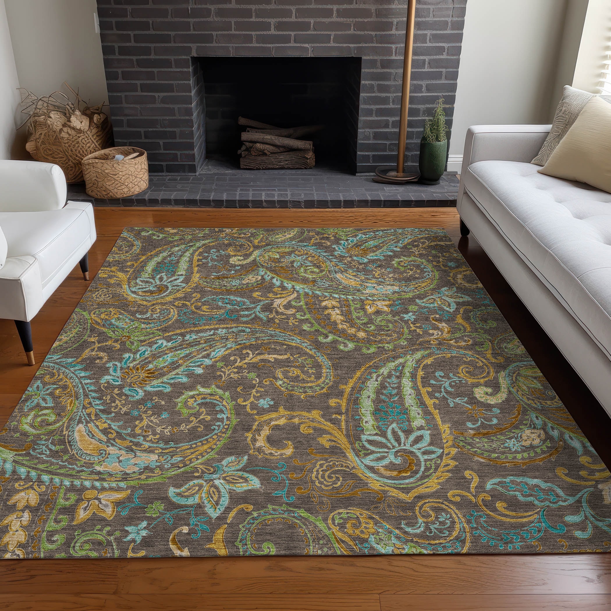 Machine Washable Indoor/ Outdoor Paisley Chantille Rug