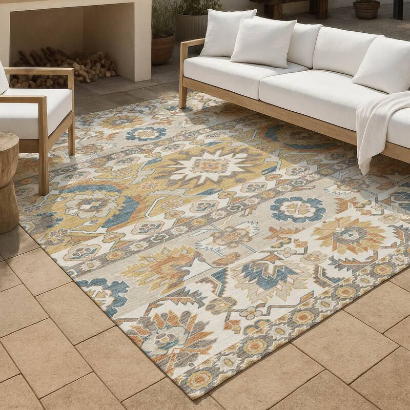 Machine Washable Indoor/ Outdoor Traditional Aspen Chantille Rug - Ivory - 9' x 12'