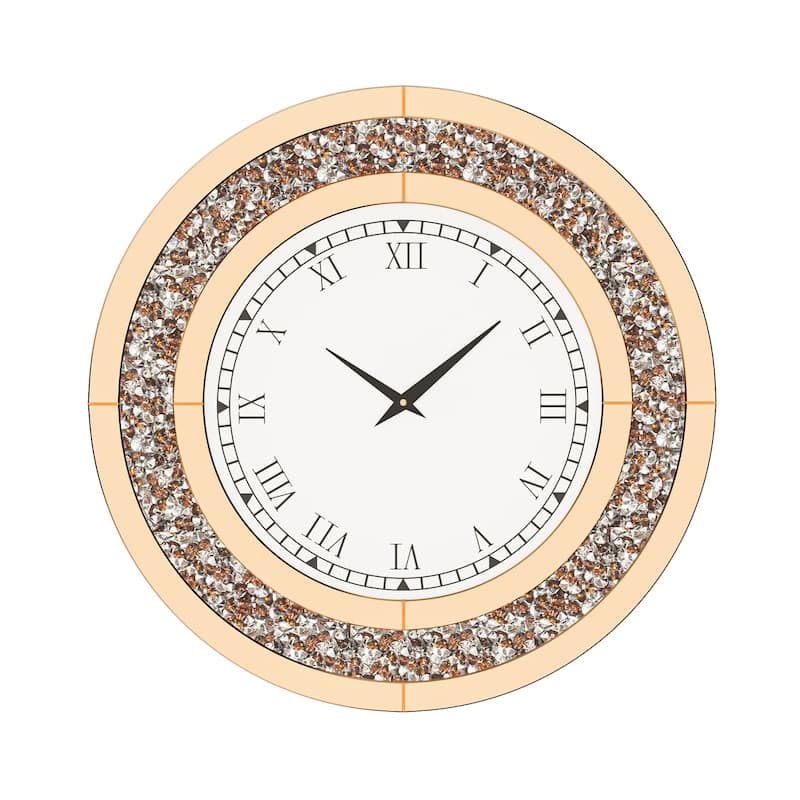 Glam Crush Diamond Inlay Round Wall Clock Decorative Mirror Clock