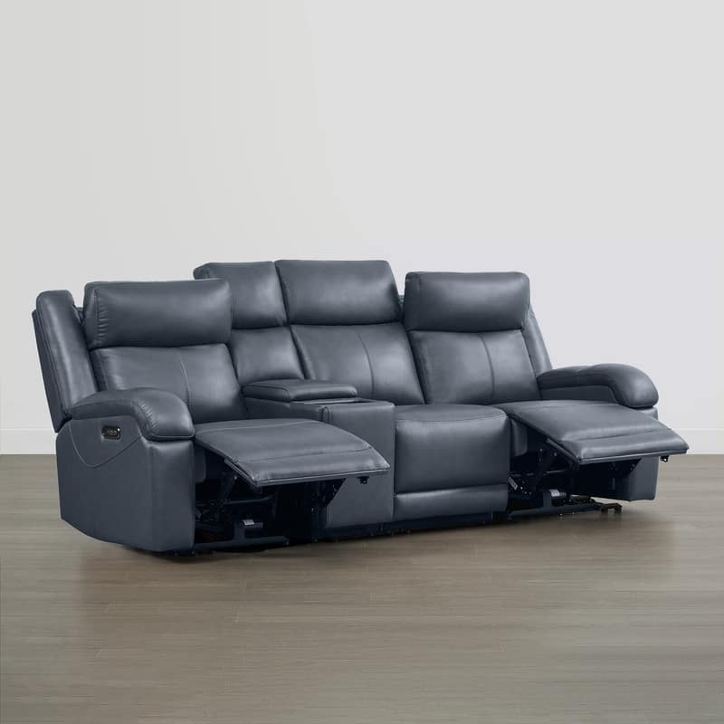 Spruce & Spring Hadlee Genuine leather Reclining Sofa with Multi-Function Console.